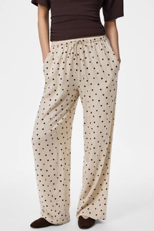 regular waist straight broek met stippen - ecru