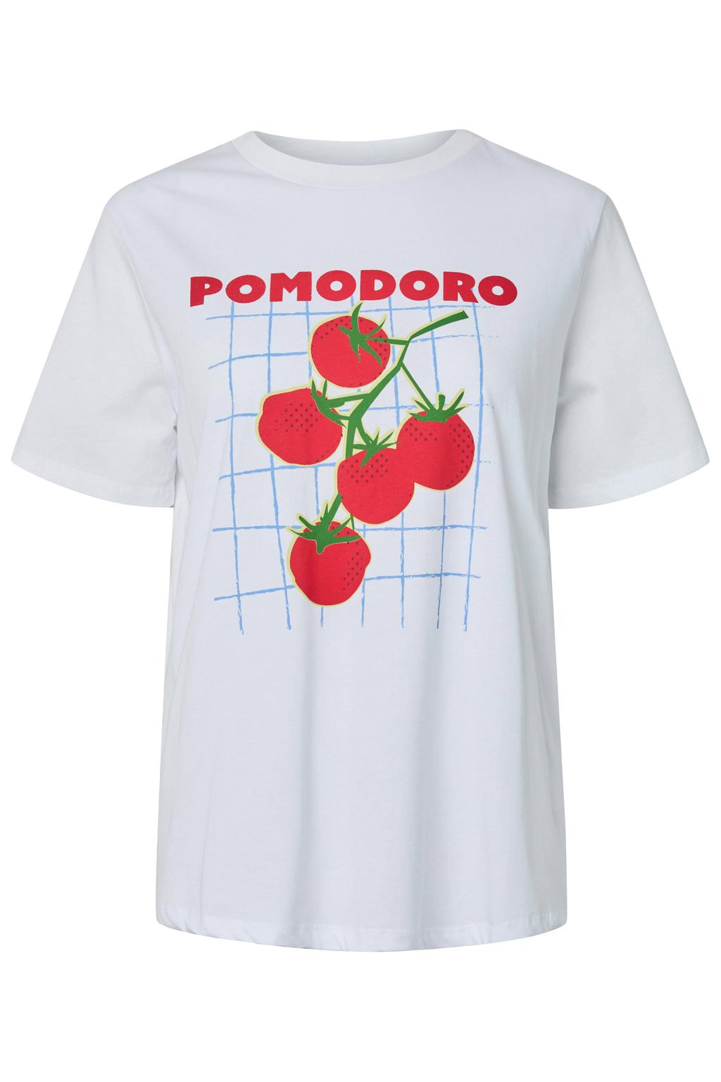 Witte dames PIECES T-shirt van katoen met printopdruk, korte mouwen en ronde hals