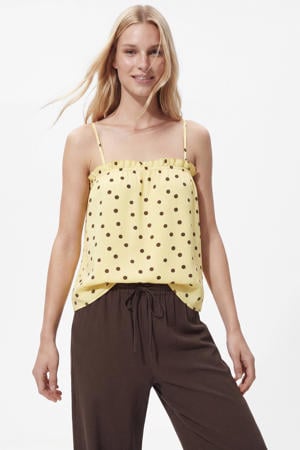 loose fit top met ruches en stippen - lichtgeel