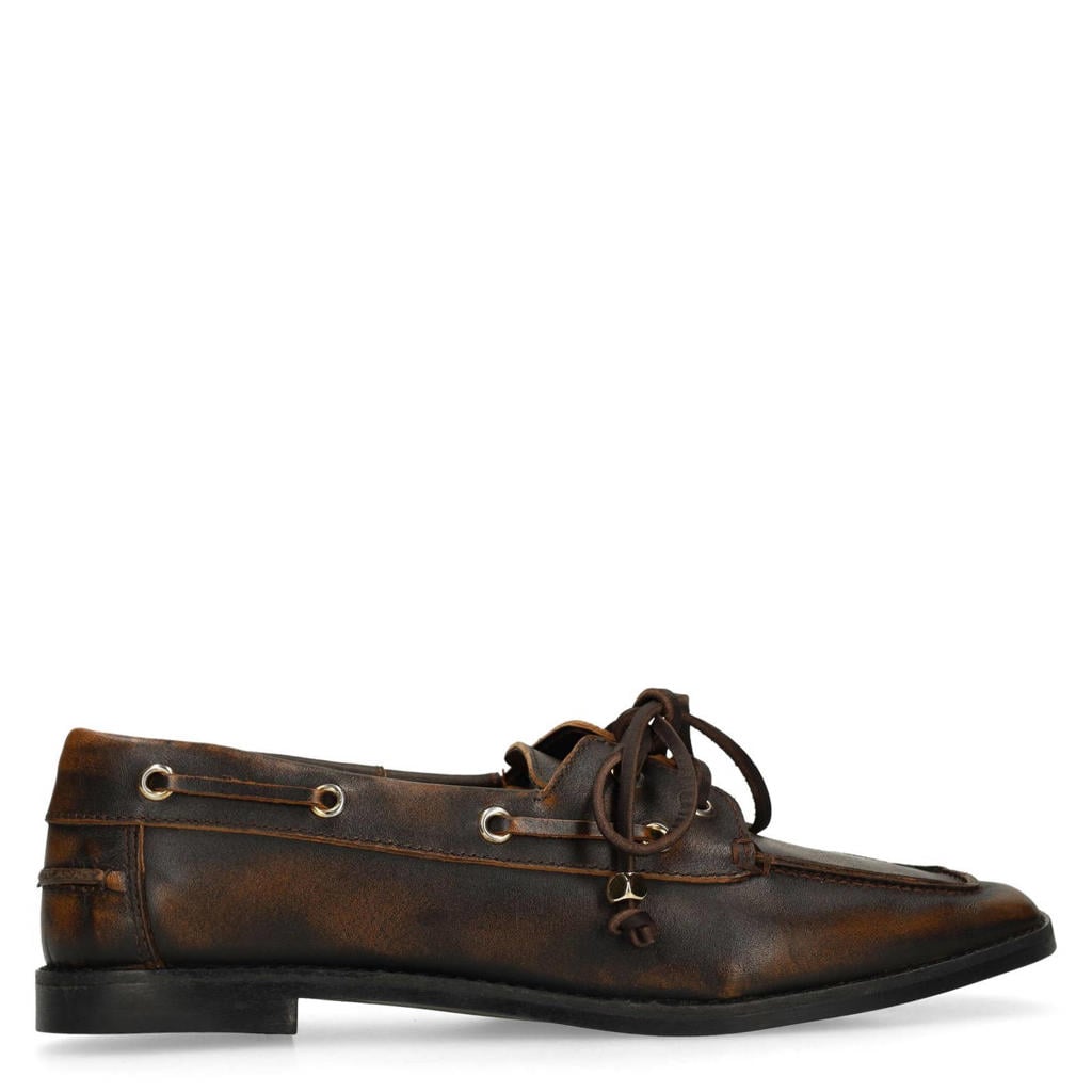 Bruine dames Sacha leren bootschoenen met veters