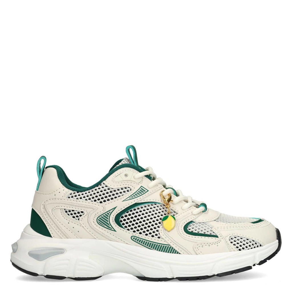 Ecru en groene dames Sacha chunky sneakers van imitatieleer en textiel met veters