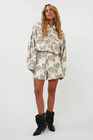 high waist gebloemde casual short beige