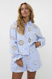 thumbnail: AMAYA Amsterdam gestreepte blouse broderie lichtblauw