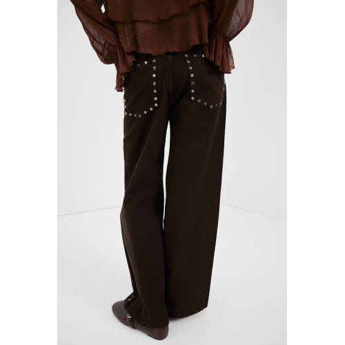 Mango wide leg jeans donkerbruin afbeelding
