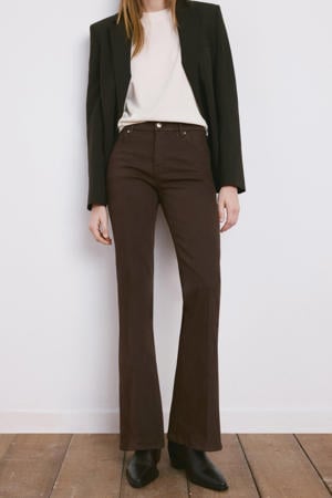 high waist flared jeans donkerbruin