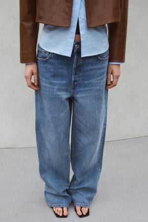 low waist straight leg jeans light blue denim