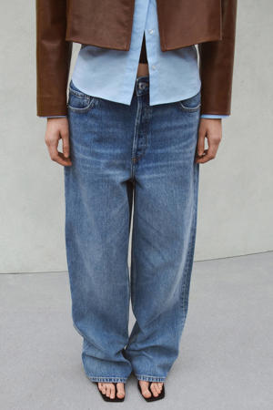 low waist straight leg jeans light blue denim