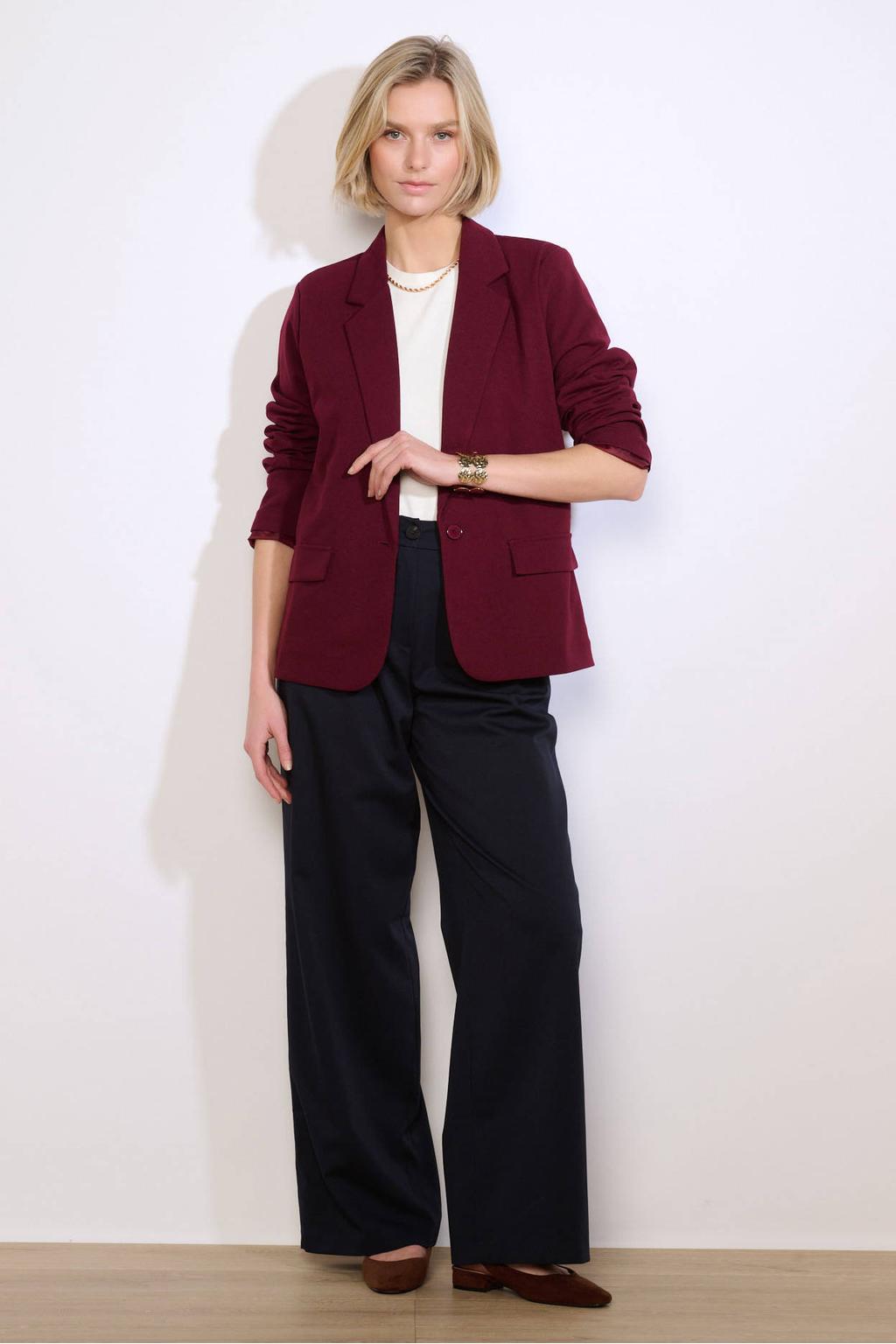 Donkerrode dames LOLALIZA getailleerde blazer van polyester met effen, lange mouwen, reverskraag en knoopsluiting