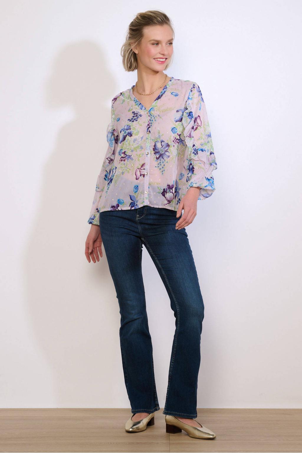dames LOLALIZA gebloemde blouse van polyester met lange mouwen, klassieke kraag en knoopsluiting