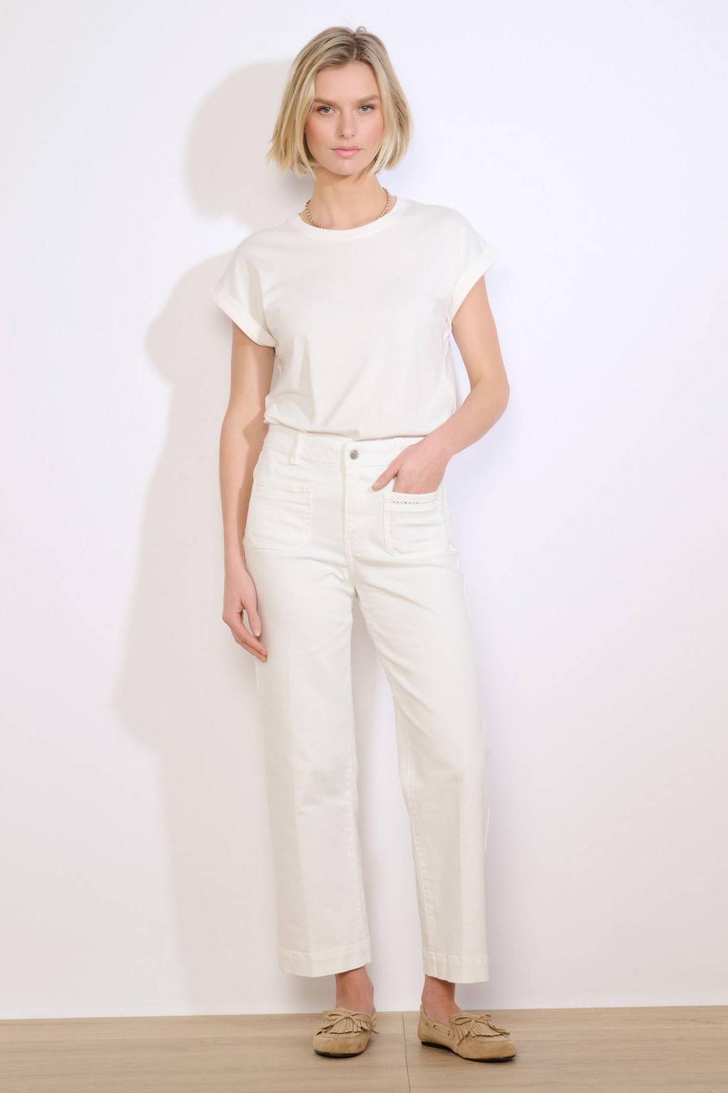 Ecru dames LOLALIZA straight high waist broek van katoen met rits- en knoopsluiting en effen