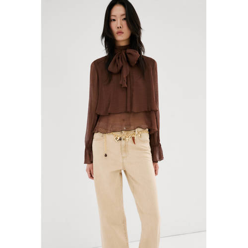 Mango high waist wide leg jeans beige afbeelding