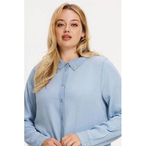 YOEK blouse light blue denim afbeelding