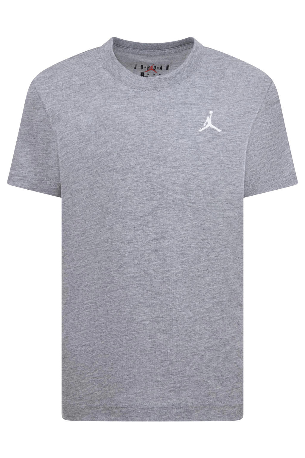 Grijze jongens en meisjes Jordan T-shirt van katoen met effen, korte mouwen en ronde hals