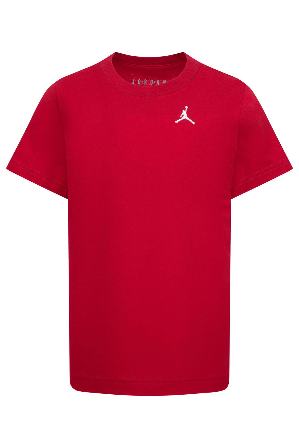 Rode jongens en meisjes Jordan T-shirt van katoen met effen, korte mouwen en ronde hals
