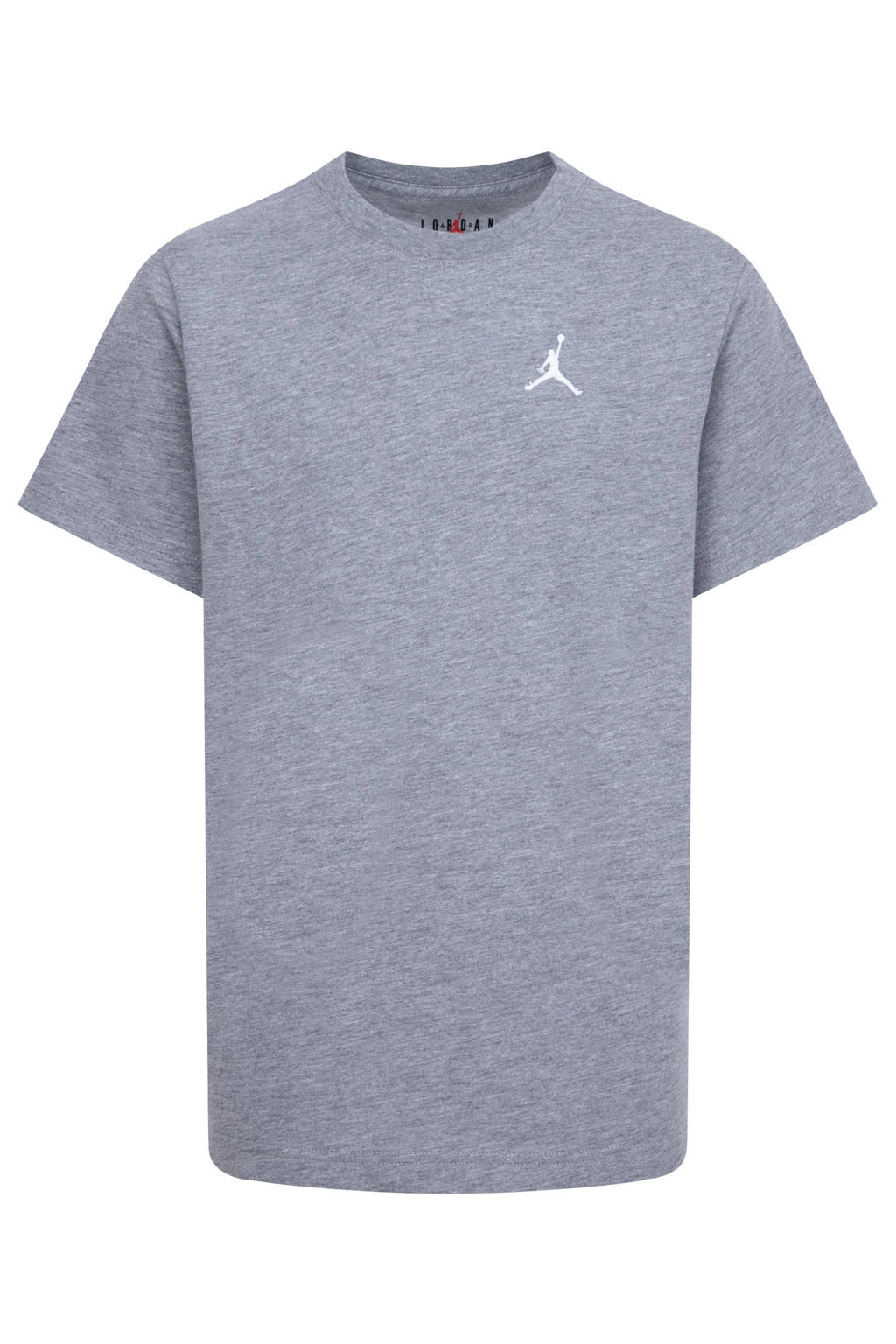Grijze jongens en meisjes Jordan T-shirt van katoen met effen, korte mouwen en ronde hals