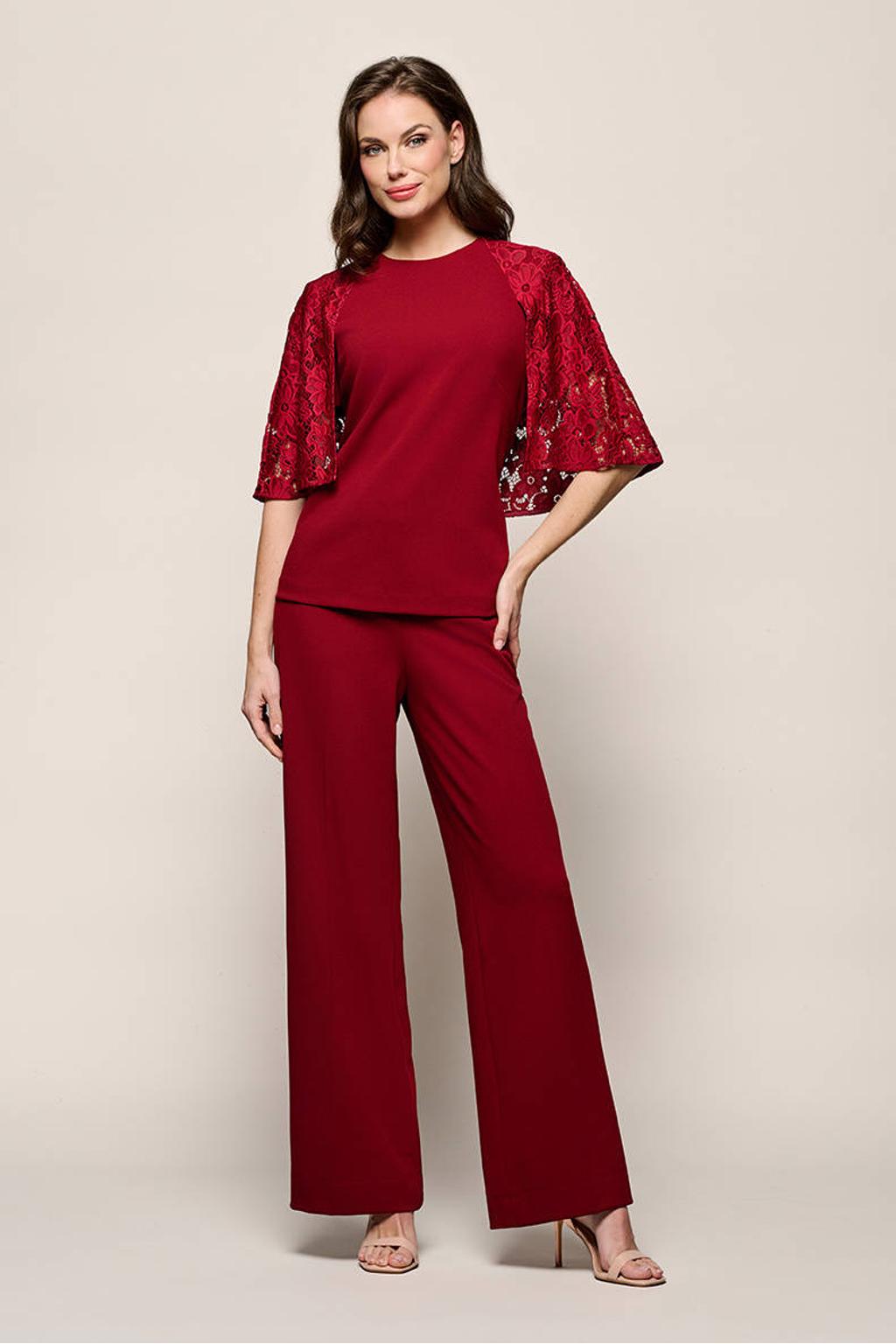 Donkerrode dames Mart Visser top van polyester met effen, half lange mouwen en ronde hals