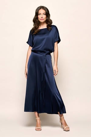 satijnen midi rok donkerblauw