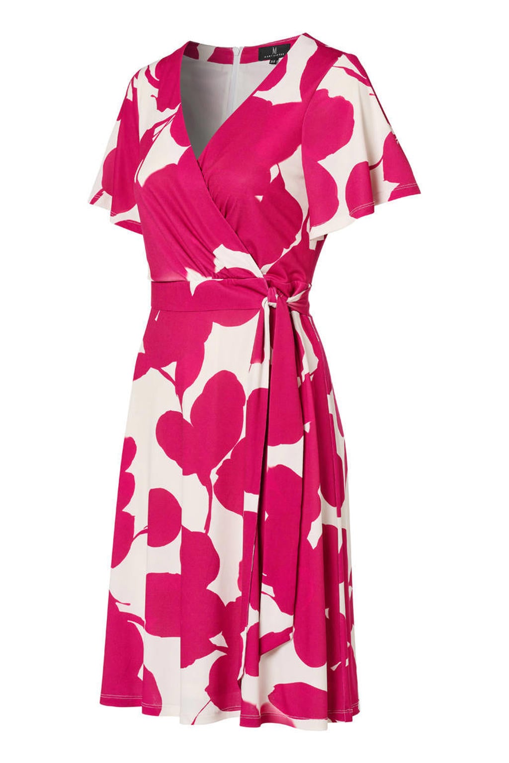 Roze en witte dames Mart Visser wikkel- overslagjurk van polyester met korte mouwen, V-hals en striksluiting