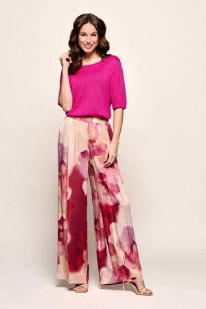 wide leg high waist gebloemde broek roze