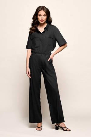 blouse met linnen zwart