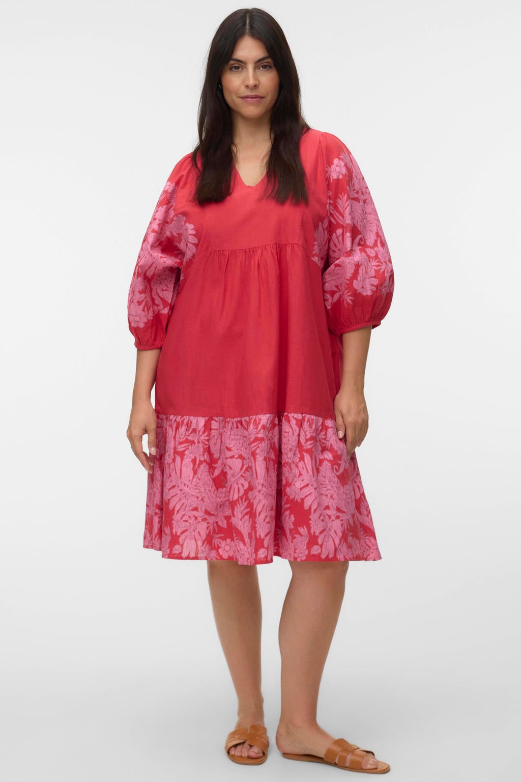 VERO MODA CURVE gebloemde tuniek rood
