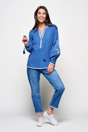 blouse met borduursels - blauw