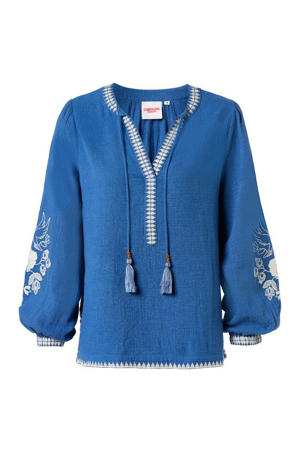 blouse met borduursels - blauw