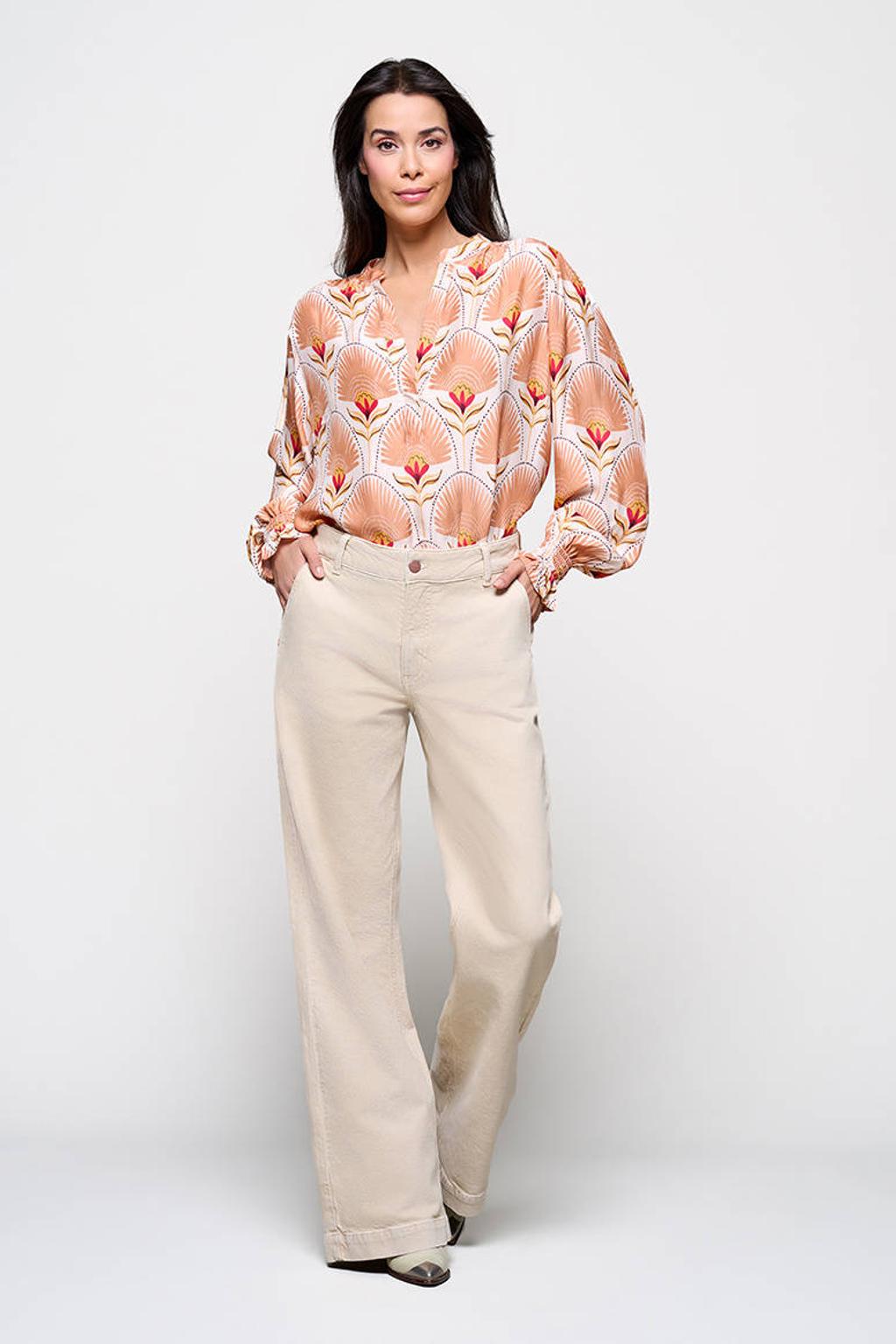 Zandkleurige dames Mart Visser X Caroline Tensen Detroit straight leg jeans van denim met rits- en knoopsluiting en effen