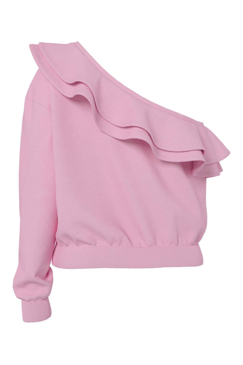 Roze dames HYPEDROP gebreide trui van katoen met effen, lange mouwen en one shoulder