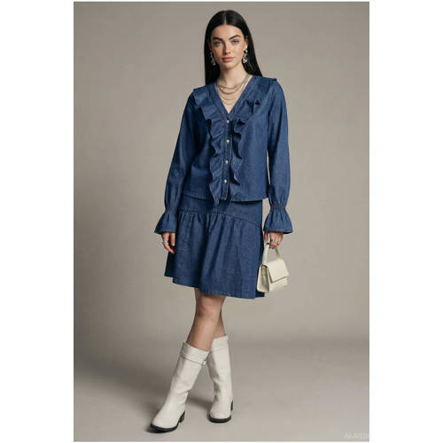 HYPEDROP blouse medium blue denim afbeelding