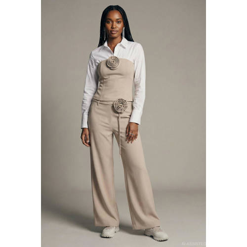 HYPEDROP wide leg regular waist casual broek taupe afbeelding