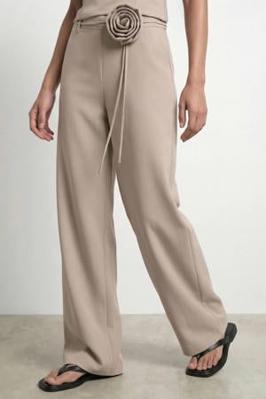 wide leg regular waist casual broek taupe