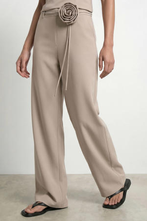 wide leg regular waist casual broek taupe