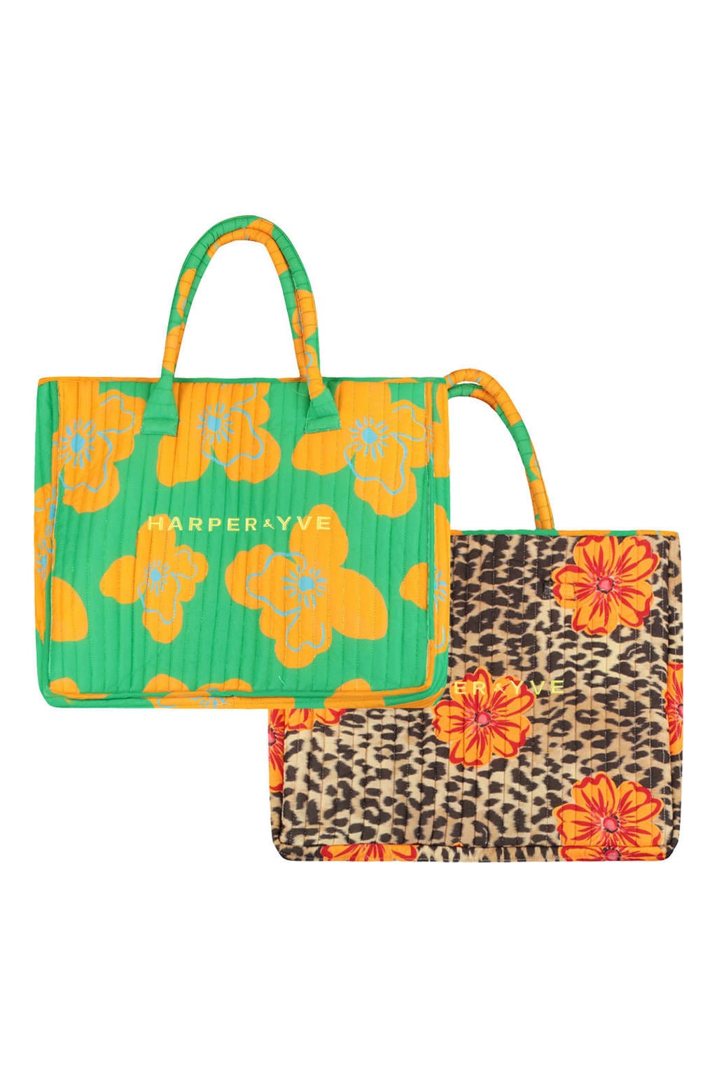 HARPER & YVE reversible shopper Lexie bruin/groen