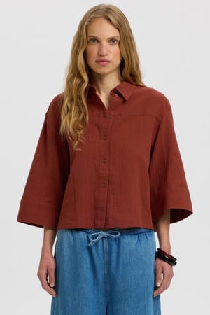 katoenen relaxed fit blouse - roodbruin