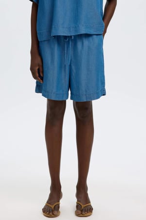 regular waist casual short medium blue denim