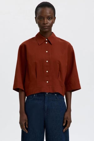 blouse met linnen donkerrood