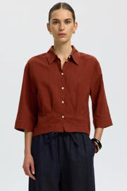 thumbnail: Selected blouse met linnen donkerrood