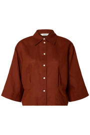 thumbnail: Selected blouse met linnen donkerrood
