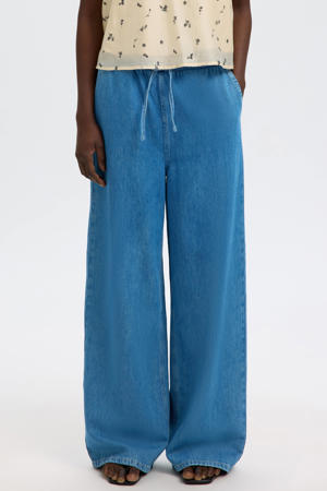 relaxed high waist casual broek medium blue denim
