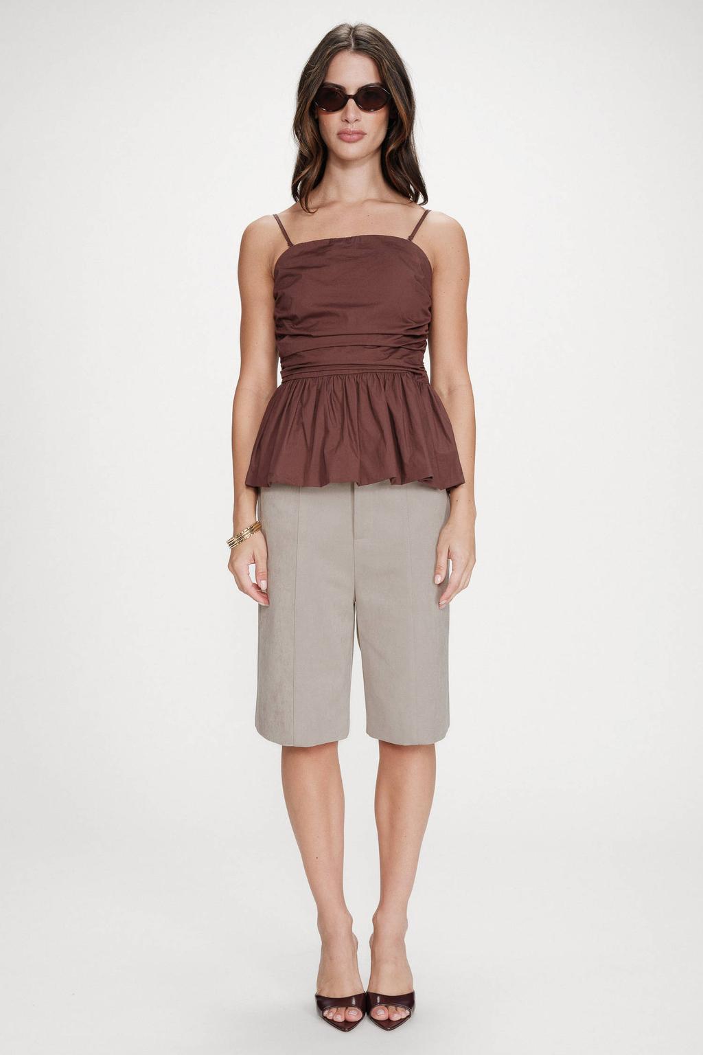 Donkerblauwe dames Grace & Mila mouwloze top met effen, strapless hals, blinde ritssluiting en peplum