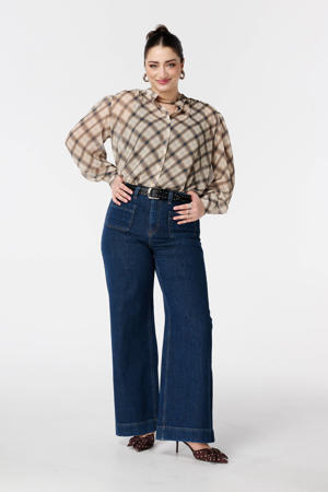 geruit blouse bruin