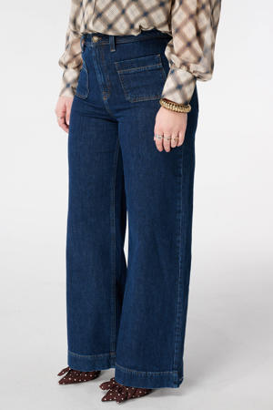 high waist dark blue denim