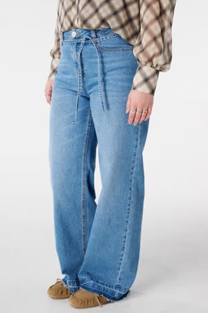 high waist wide leg jeans medium blue denim