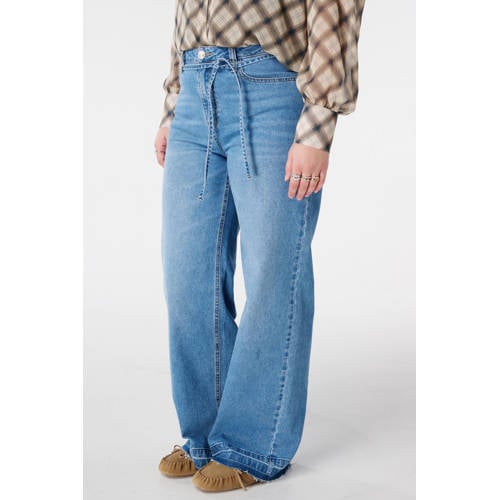 MS Mode high waist wide leg jeans medium blue denim afbeelding