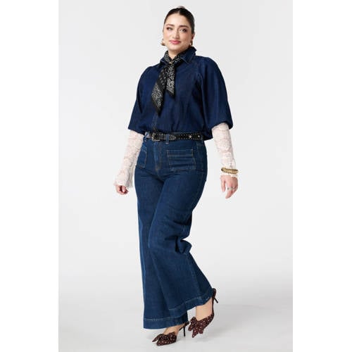 MS Mode blouse dark blue denim afbeelding