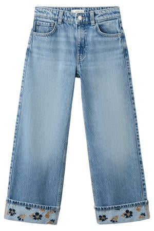 high waist gebloemde wide leg jeans medium blue denim