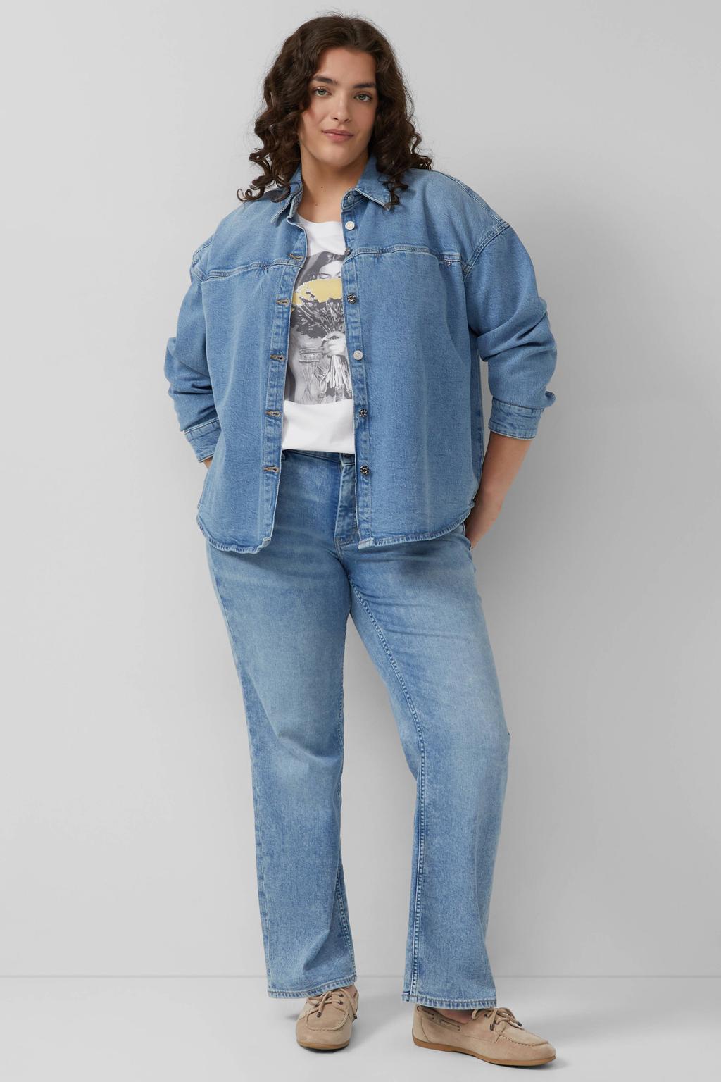 Witte dames s.Oliver Curve T-shirt van katoen met printopdruk, korte mouwen en ronde hals