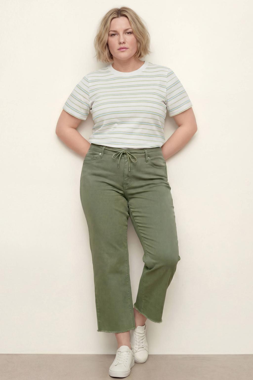 Kakikleurige dames s.Oliver Curve capri jeans van denim met regular waist, rits- en knoopsluiting en effen