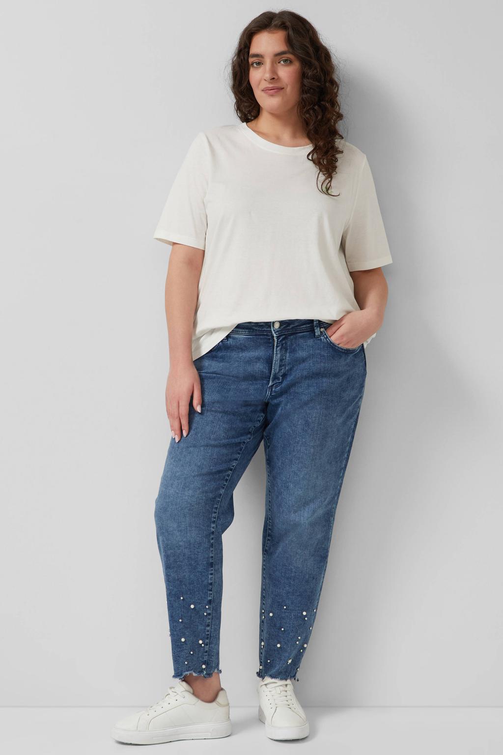 Medium blue denim dames s.Oliver Curve skinny jeans van denim met regular waist, rits- en knoopsluiting en effen